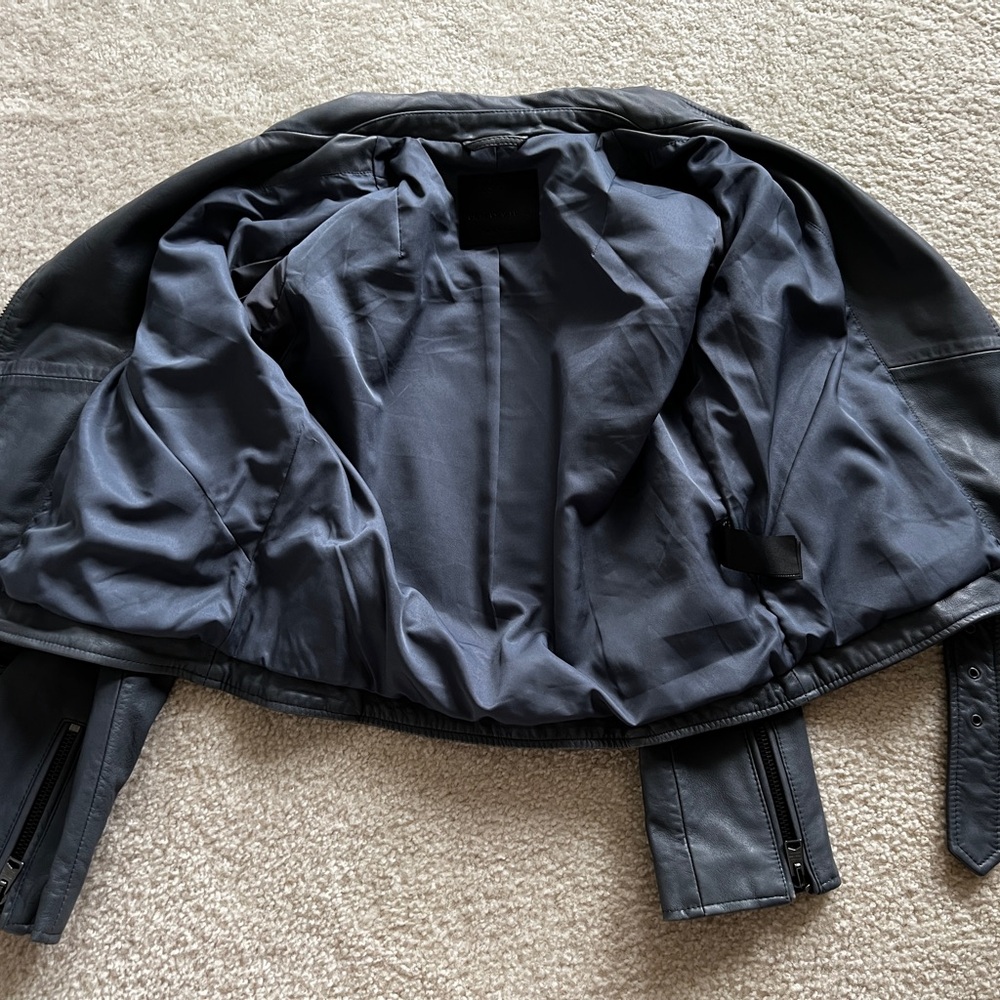 All Saints Balfern Slate Blue Leather Jacket size US 10 - Picture 6 of 6